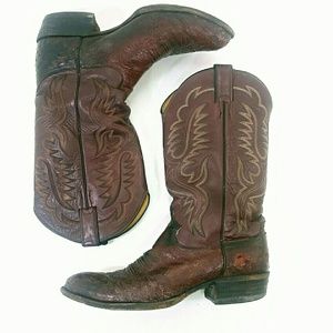 Ostrich Sz 10 Cowboy Boots Vintage Justin Leather